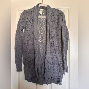 Matilda Jane Open-Front Gray Lace Knit Cardigan